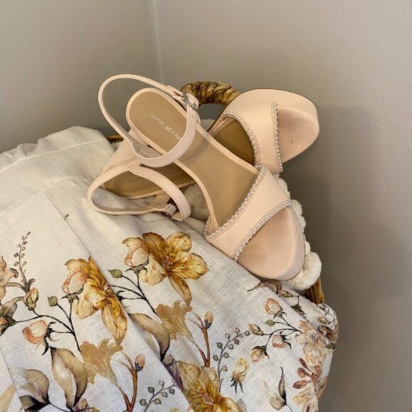 Stuart Weitzman DCR Pearl Platform Sandals - Rosewater Suede - Size 38.5 (8.5) - Picture 2 of 3